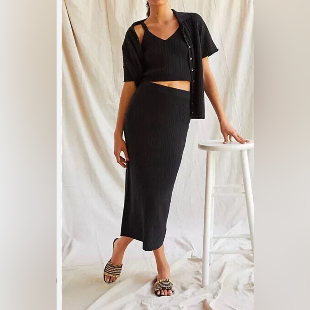 Anthropologie Daily Practice Knit 3 piece polo lounge set. Green XS